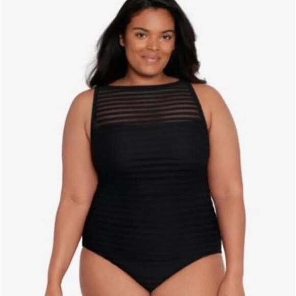 Lauren Ralph Lauren Plus Size Shadow Stripe OnePiece Swimsuit Ottoman - Picture 5 of 13